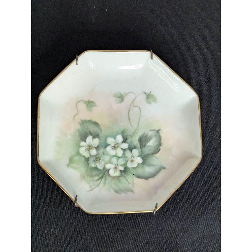 Vintage hand painted flower plate with wall hanger Personalized estate find